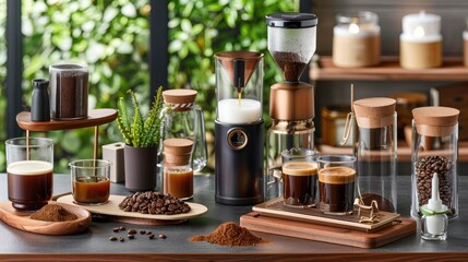 Cold brew coffee kit, ingredients spread,