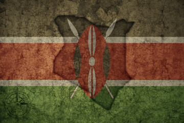 map and flag of kenya on a old vintage crack paper background .