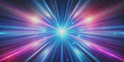 Blue and magenta lights radiating at high speed from a central perspective point AI-Generated Content