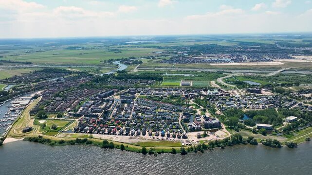 Naarden Vesting in the Netherlands, fortress city from the Middle Ages from the air by helicopter