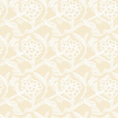 Modern white on cream lace effect wedding background texture. Soft tonal linen openwork block print with subtle hand drawn lattice damask printed fabric backdrop. 