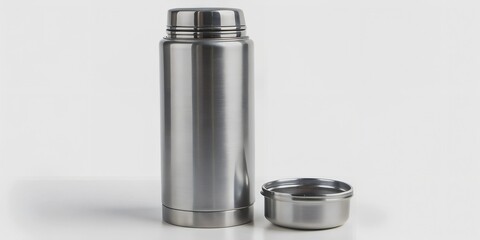 metal thermos isolated on white background Generative AI