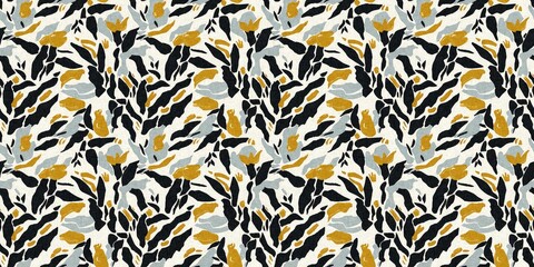 Modern printed fabric flower block print pattern with linen texture effect. Stylized boho dark floral for chic fashion background motif border design.