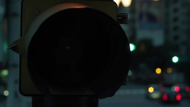 Traffic Light Turning Green, Green Traffic Light in the City at Night. Close-up. 4K Resolution.