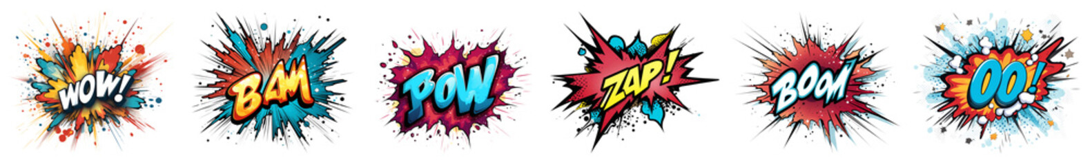 Comic/ cartoon style character slang/ word expression: wow, bam, pow, zap, boom, oo. 