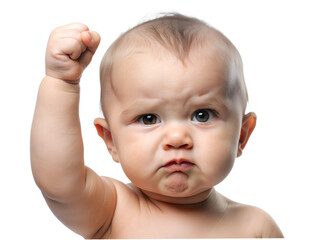 A baby's arms raised in joy of success in png transparent background