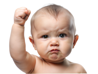 A baby's arms raised in joy of success in png transparent background