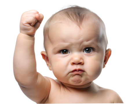 A baby's arms raised in joy of success in png transparent background