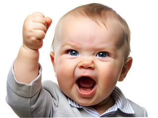A baby's arms raised in joy of success in png transparent background