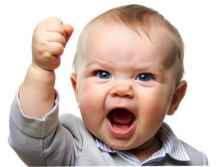 A baby's arms raised in joy of success in png transparent background
