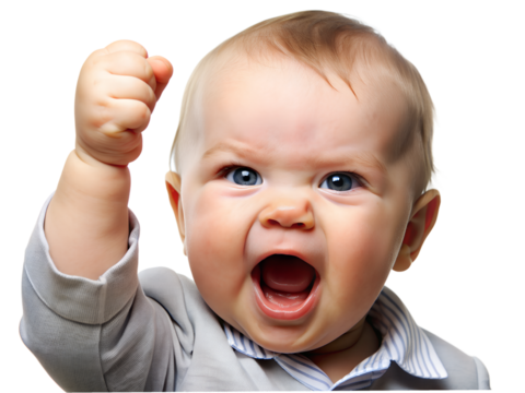 A baby's arms raised in joy of success in png transparent background