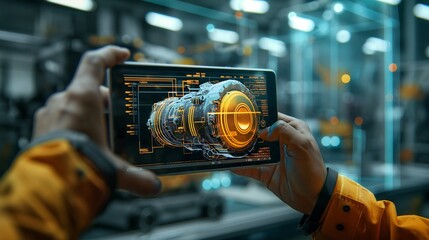 Fototapeta premium Augmented reality interface, guiding assembly process, digital