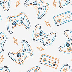 Vector Gamer Seamless Pattern. Game controller digital download seamless pattern. Video game seamless Pattern © cddesign.co