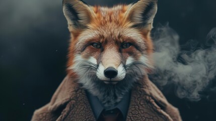 Obraz premium A fox wearing a detective coat investigates a supernatural scene with copy space