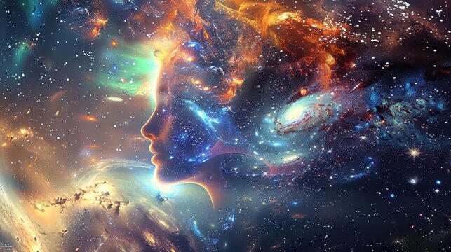 Fototapeta Cosmic consciousness awakening, universe becoming self-aware