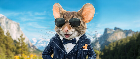 mouse wear suits and glasses