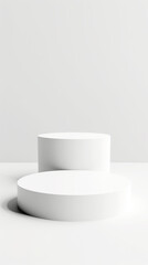 Minimalist White Cylindrical Podiums on Clean White Background for Product Display or Presentation