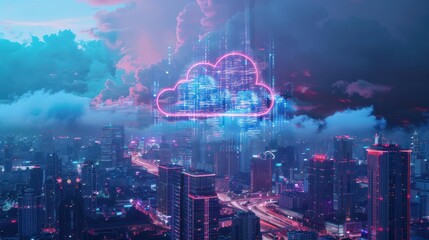 Obraz premium smart city Cloud computing technology and online data storage for global data sharing