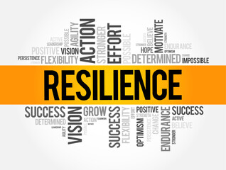 Resilience - the capacity to recover quickly from difficulties, word cloud concept background