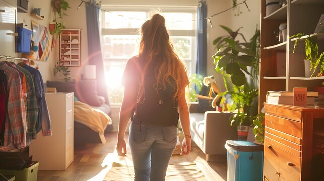 College freshman girl moving into dorm signifies significant comingo. Concept College Life, Moving In, Dorm Room Decor, Freshman Experience, Transition Period