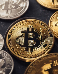 macro of a metal bitcoin-coin