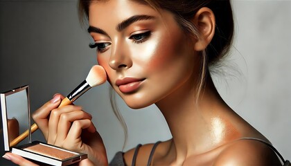 Fototapeta premium Beauty Influencer Applying Highlighter - Glowing Makeup Look