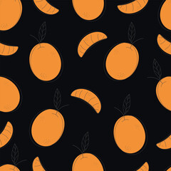 Seamless repeating pattern with juicy oranges in doodle style. Fruit background, banner, wallpaper, wallpaper, textile, fabric
