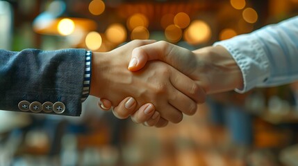 Two hands shaking in a warm, dimly lit environment, symbolizing agreement, partnership, or deal-making. This image is ideal for business, networking, or collaboration-related content.