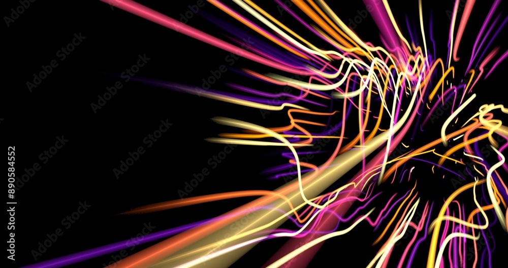 Poster light trails with motion blur effect, long time exposure. isolated on black