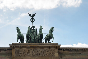 The sculptural group of the Brandenburg Gate. The ancient Greek goddess of Peace Irena in a chariot with four horses.
