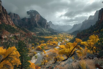 A nature photographer captures stunning landscapes in a national park The photos include panoramic views of mountains forests and rivers with dramatic lighting and weather conditions The photographer