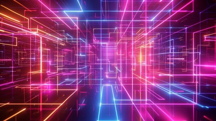 Obraz premium Futuristic digital grid in neon colors