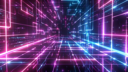 Fototapeta premium Futuristic digital grid in neon colors