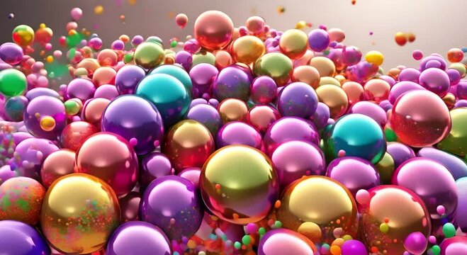 Colorful and shiny spheres creating a rich and engaging scene for celebratory content, advertising, festive designs. Multicolored balloon video background for event flyers, cheerful videos