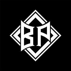 BP Letter logo abstract shield shape with square white outline on black background template