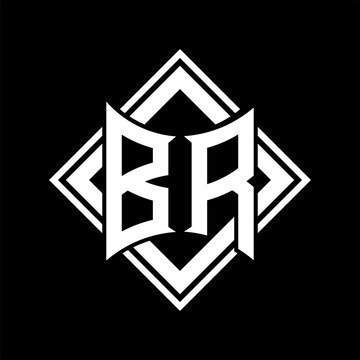 recommend clip art: BR Letter logo abstract shield shape with square white outline on black background template