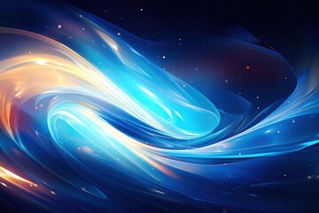 Obraz premium Abstract image showcasing a vibrant swirl of blue and orange hues, resembling cosmic waves in a starry night sky.