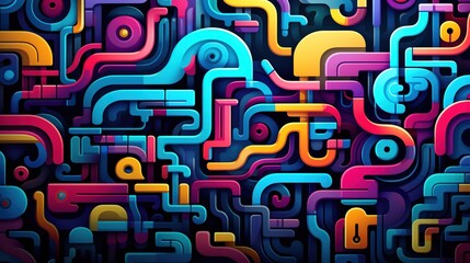 Colorful abstract geometric pattern with interlocking shapes and vibrant hues. Modern digital art with futuristic design elements.