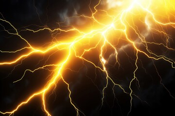 Dramatic yellow lightning bolt against a dark sky. Perfect for graphics, science, nature, and weather themes.