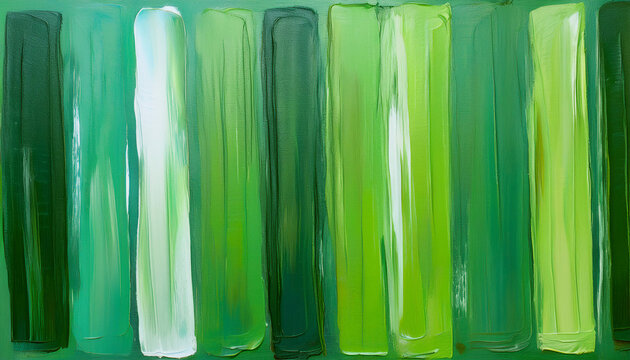 Texture of combination on abstract vertical lines in the following colors - avocado green, iguana green, light frog green and caribbean green, painting