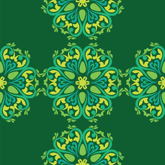 Real Tatar seamless pattern. Islamic tulip, floral geometry. Culture of the Tatar people, symbols of green and red