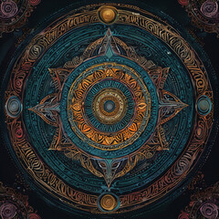 Fototapeta premium Antique ornament in African style on a dark background