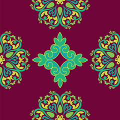 Real Tatar seamless pattern. Islamic tulip, floral geometry. Culture of the Tatar people, symbols of green and red