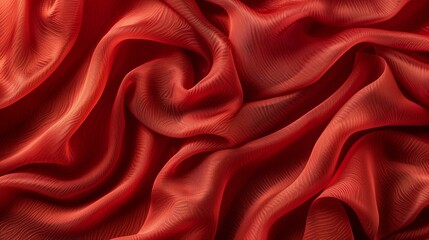 Obraz premium Top-Down Photograph of Luxurious Red Silk Fabric Texture, Shiny and Smooth Material Ideal for Drapery and High-End Fashion Designs
