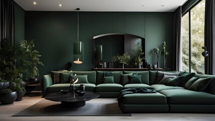 dark green interior of a contemporary home