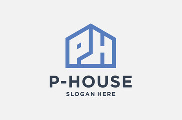 letter p and h with house logo design premium vector