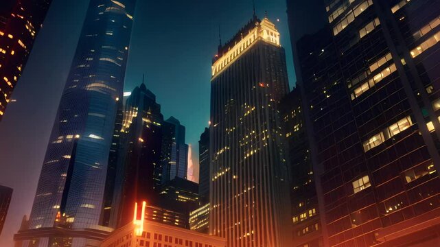 City skyline with a stock chart overlay. Concept: finance and urban development. Soft, diffused lighting.