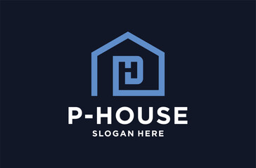 initial p and h combine with house logo design premium vector