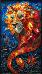 Fototapeta premium a stained glass art style, mosaic glass design of a lion, landscape of a red panda,fantasy artwork.generative ai