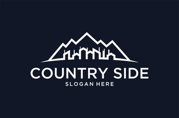 buildings and mountain logo design premium vector